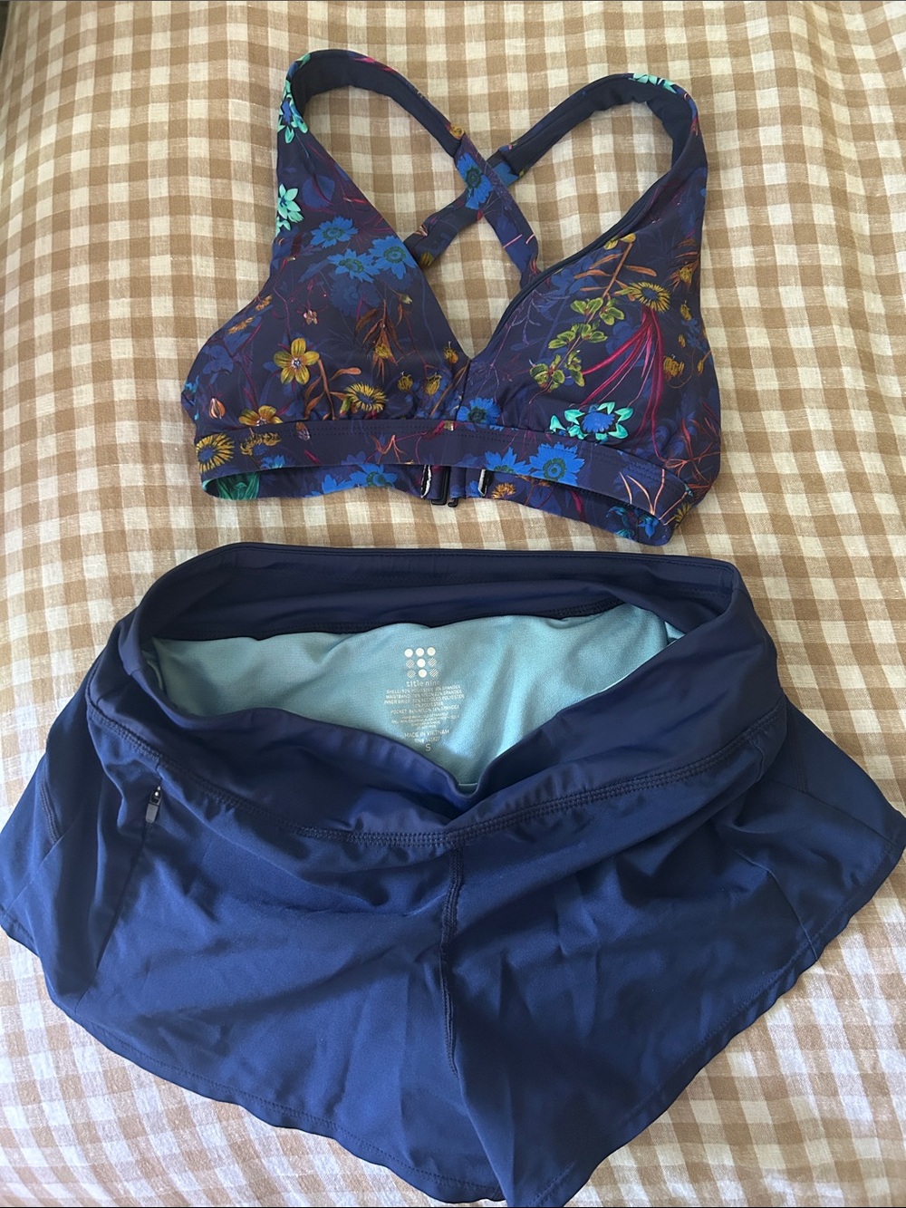 Floral Navy Cross-Back Swim Top and Navy Swim Shorts Set
